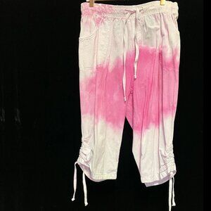Pink and White Drawstring Capris